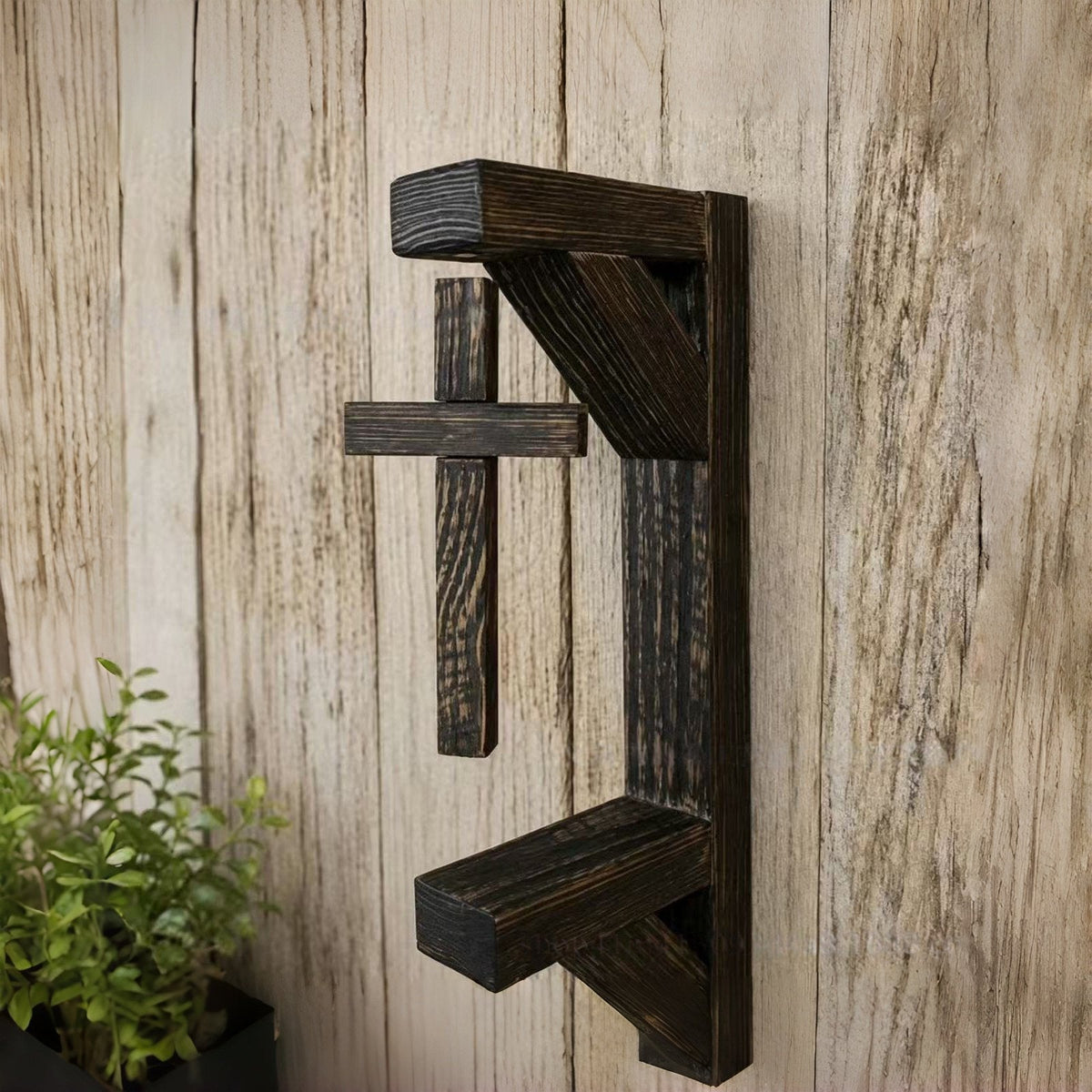 ✝️ Rustic Floating Wooden Cross Wall Shelf