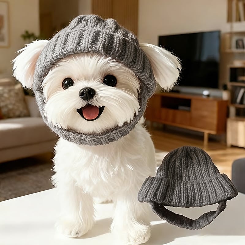 🔥Last Day: BUY 2 GET 1 FREE - 🐾Red Wool Knit Dog Beanie with Ear Flaps – Warm Winter Hat