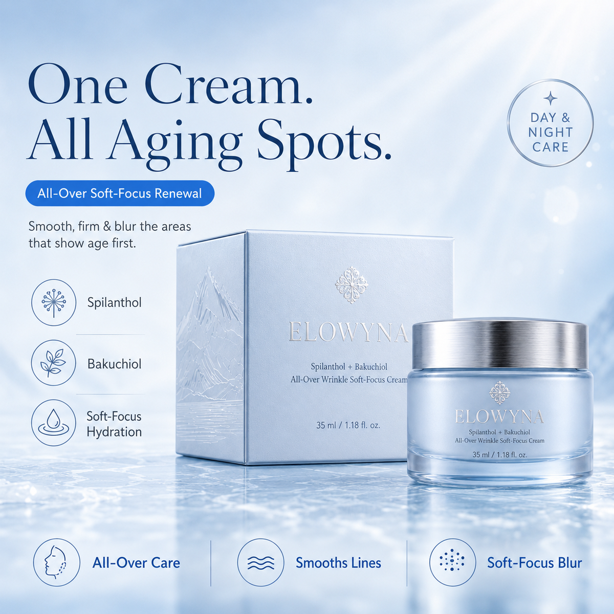 🧠👩🔬 Elowyna™ Spilanthol + Bakuchiol All-Over Wrinkle Soft-Focus Cream – Face, Neck, Chest, Hands & Crepey Skin – Smooth, Firm & Blur – 70% OFF Today