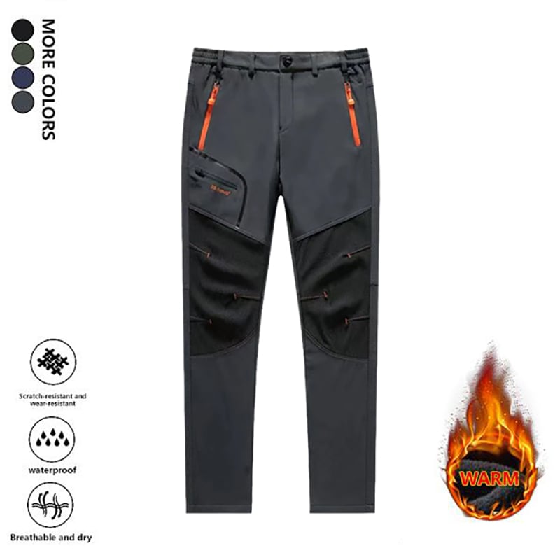 Men's Straight-Leg Carpenter Pants - Fleece-Lined, Waterproof & Scratch-Resistant Work Trousers with Zippered Pockets No Belt Included