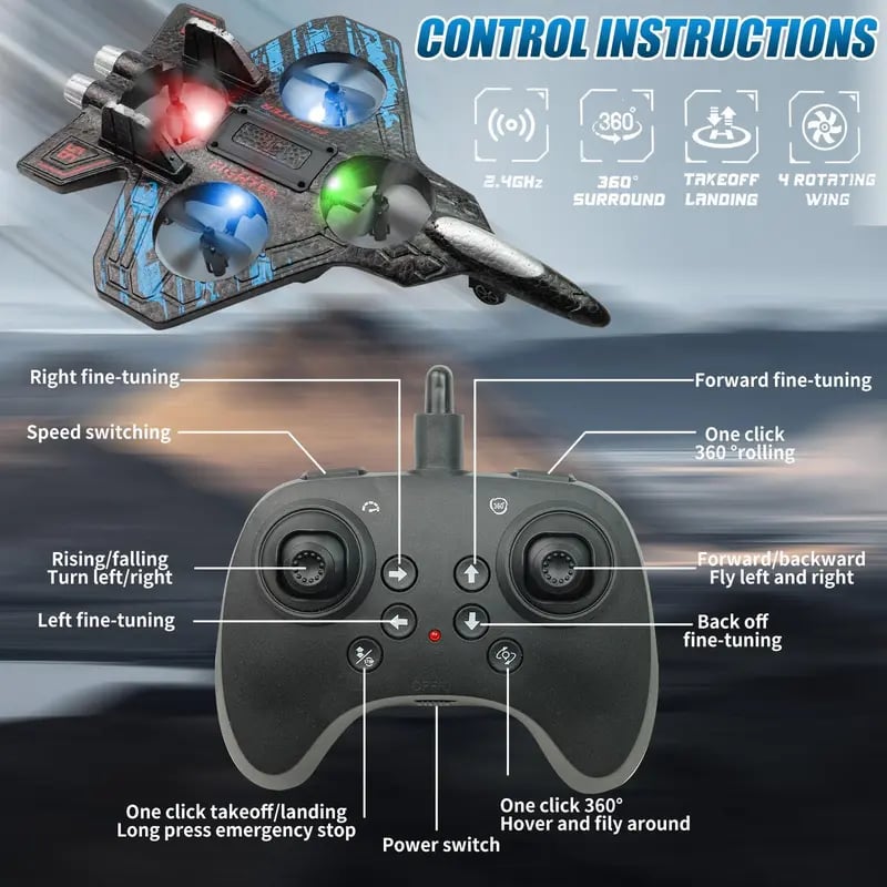 ✈️Xmas Gift Alert! 49% OFF RC Stunt Jet (360° Flips + LED) for Kids- Boys' Dream Gift!🎄