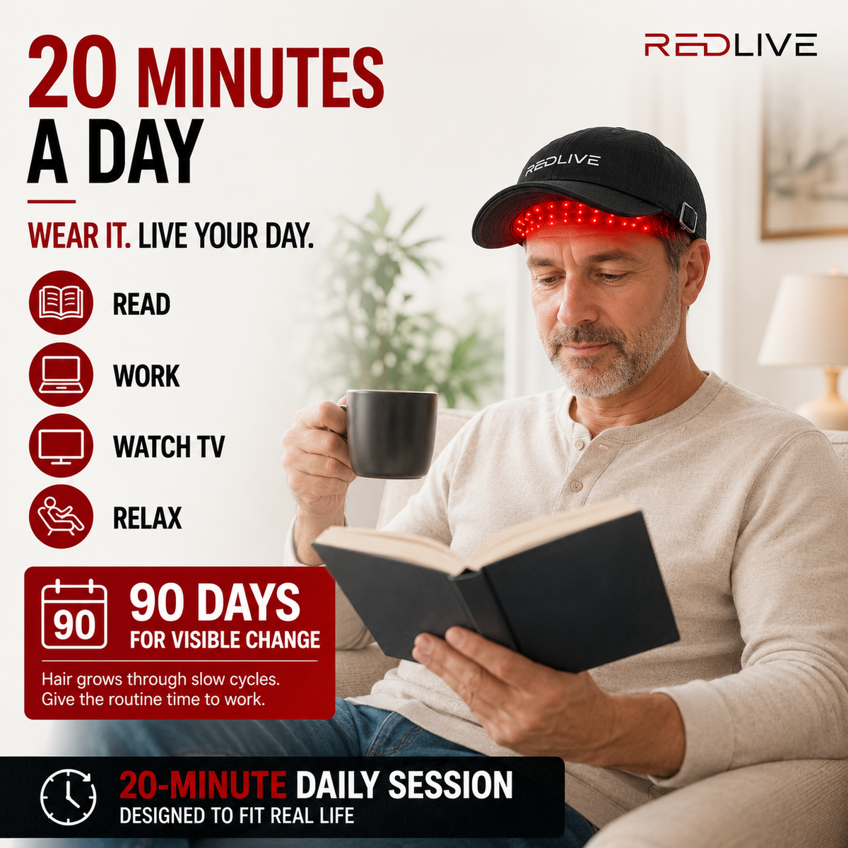 Redlive Red Light Hair Growth Cap | 100 LEDs, Charger Included + Free Gift