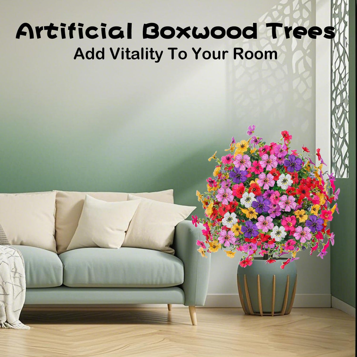 23" Artificial Topiary Ball Trees with Flowers and Ground Spikes