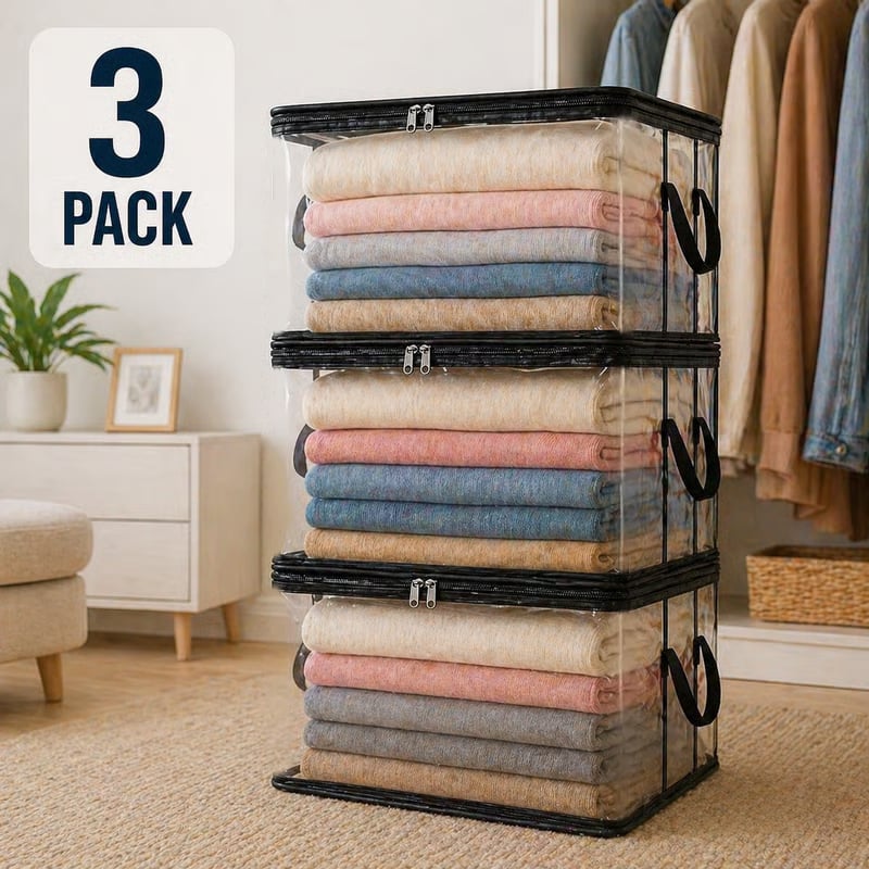 🔥Large Clear Thick Plastic Storage Box with Hinged Lid