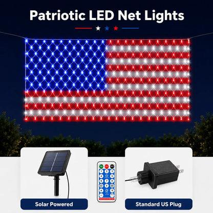 💙 Land of the Free Glow ✨ 49% OFF-Solar American Flag Net Lights