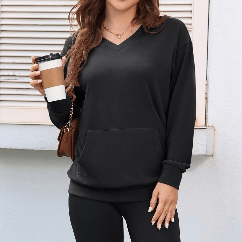 🎉New Arrival - 49% OFF💖Women's Hoodless V-Neck Kangaroo Pocket Sweatshirt
