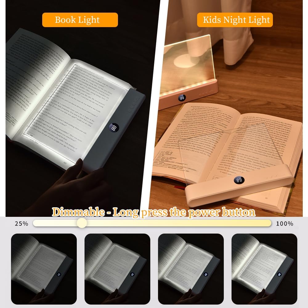 🔥Last Day 49% OFF-✨Book Light, Rechargeable Clear LED Flat Book Lights for Reading in Bed at Night with 3 Colors & Timer