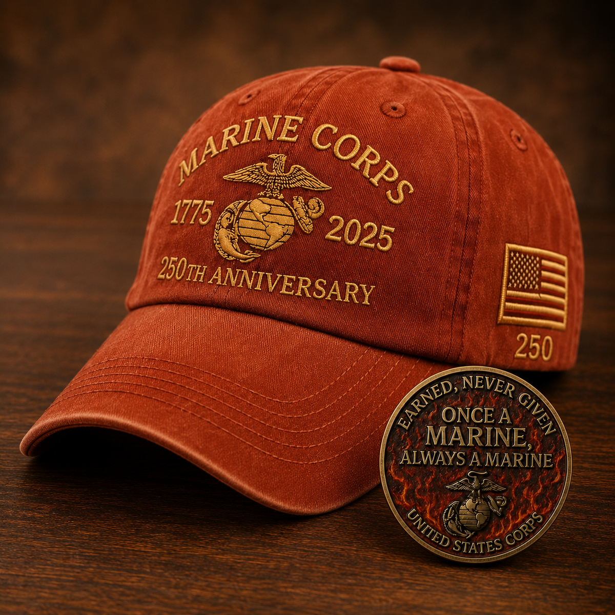 250th USMC Retro Embroidered Cover🎁 Free Honor Coin With Every Cap Purchase