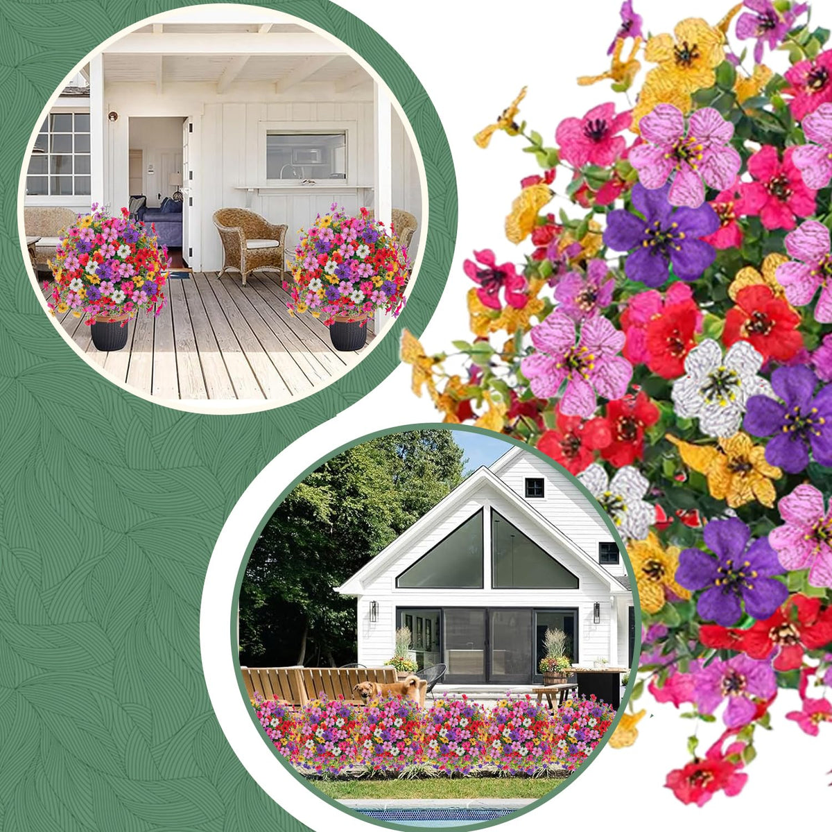 23" Artificial Topiary Ball Trees with Flowers and Ground Spikes