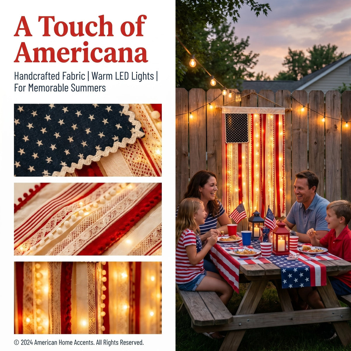 Lighted Rag American Flag Banner