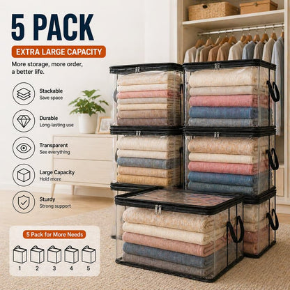 🔥Large Clear Thick Plastic Storage Box with Hinged Lid