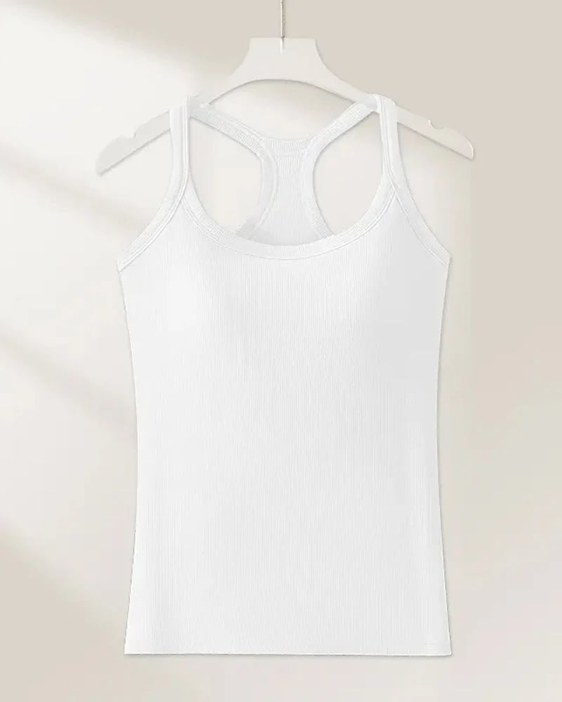 Built-in Bra Ribbed Solid Tank Top