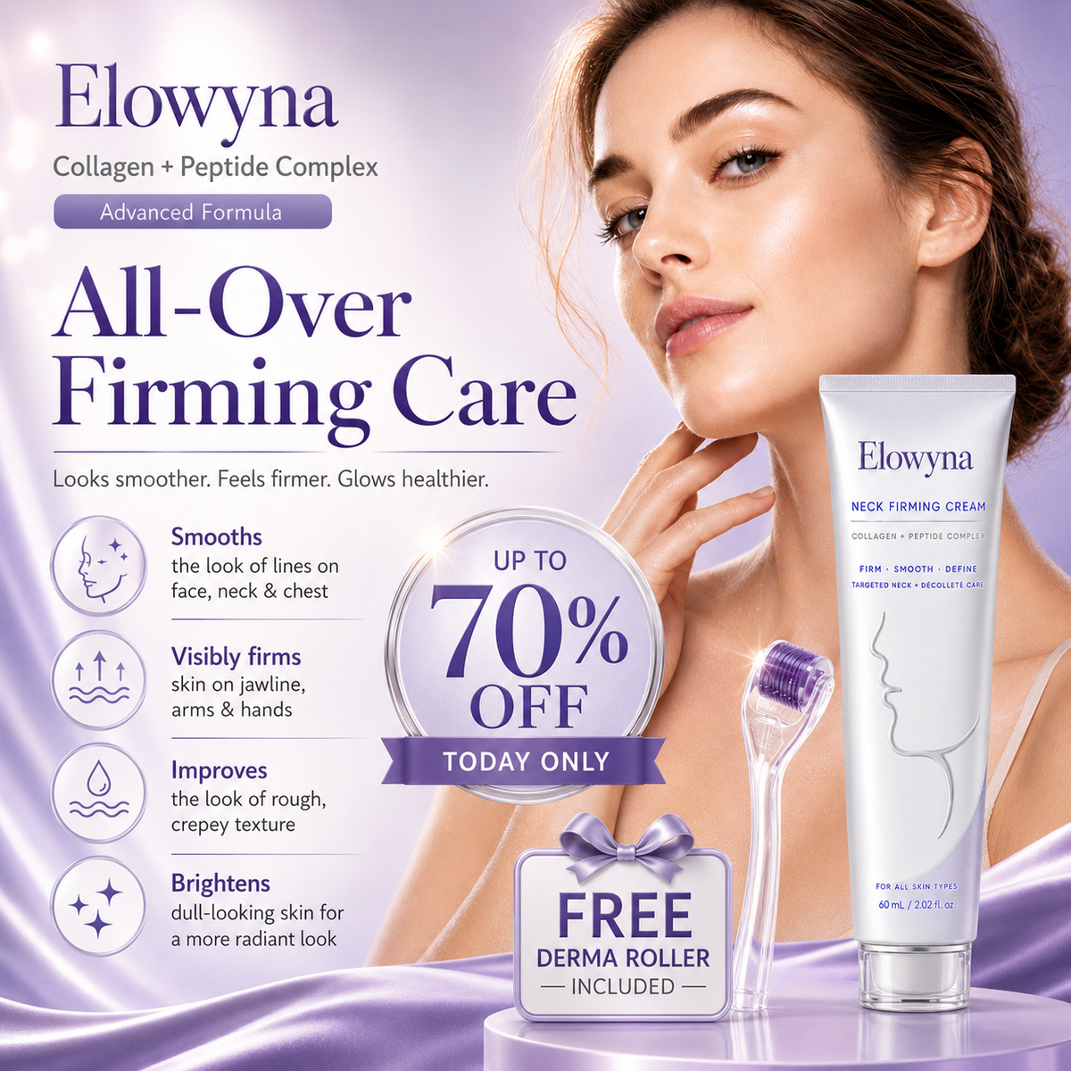 🧠👩‍🔬 Elowyna All-Over Firming Cream – FDA-Compliant Formula For Face, Neck & Body – Smooth, Tighten & Brighten – 70% OFF + 🎁 Free Derma Roller Today