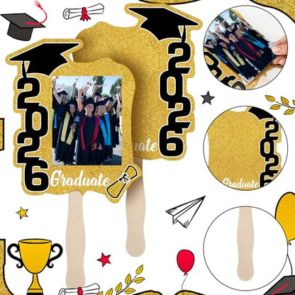 Class of 2026 Graduation Fans with Handle | Double Sided DIY Grad Photo Props