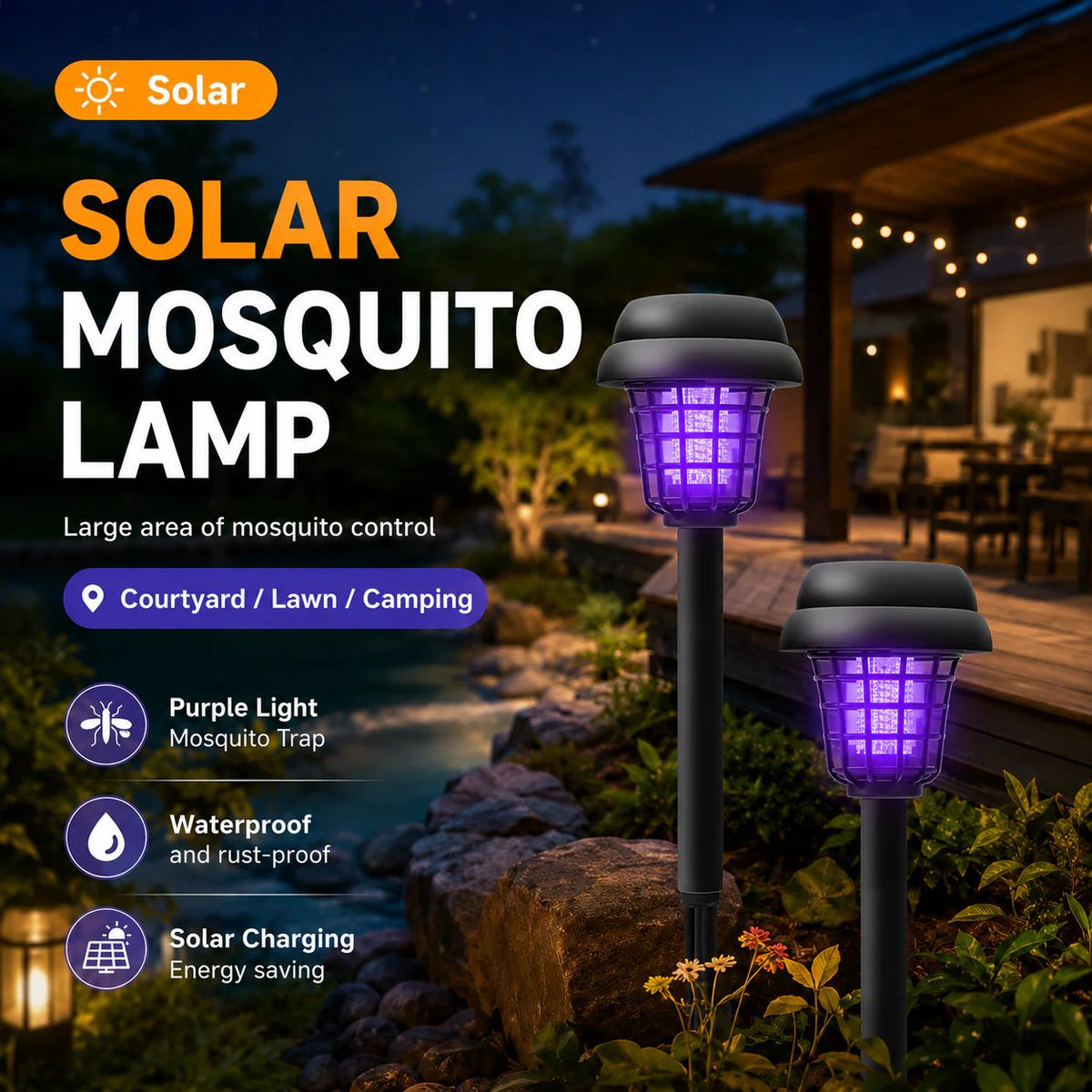 ⚡Summer Essentials 🦟Solar-Powered UV Mosquito Killer Lamp