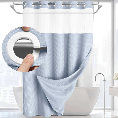 No Hook Shower Curtain with Snap-In Liner