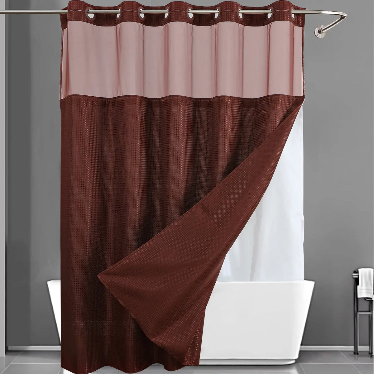 No Hook Shower Curtain with Snap-In Liner