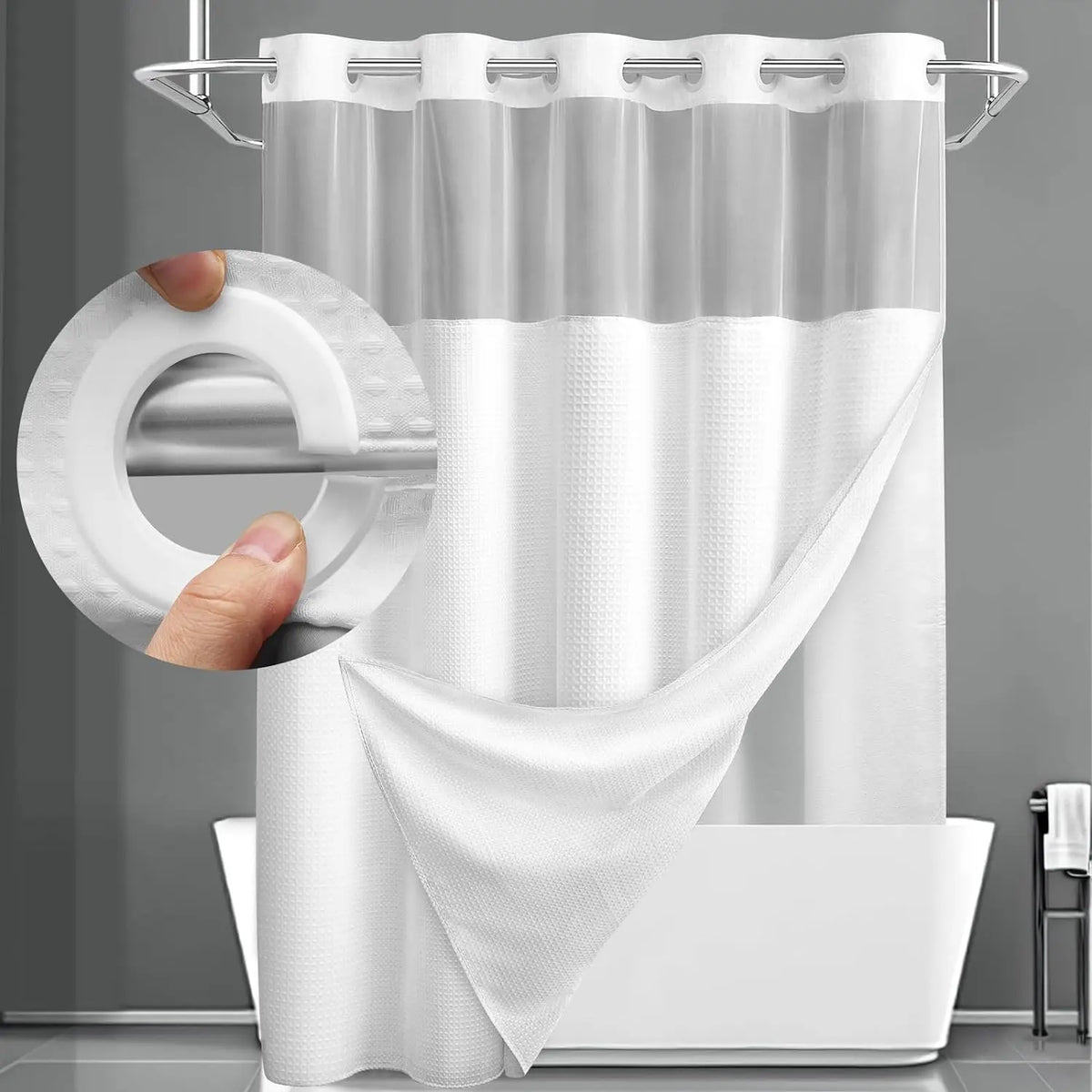 No Hook Shower Curtain with Snap-In Liner
