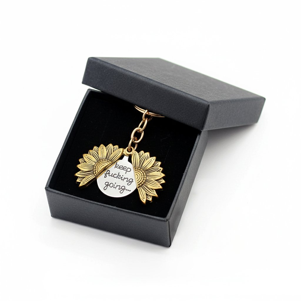 🌻Sunflower Keychain – “Keep Fucking Going” Motivational Gift with Gift Box