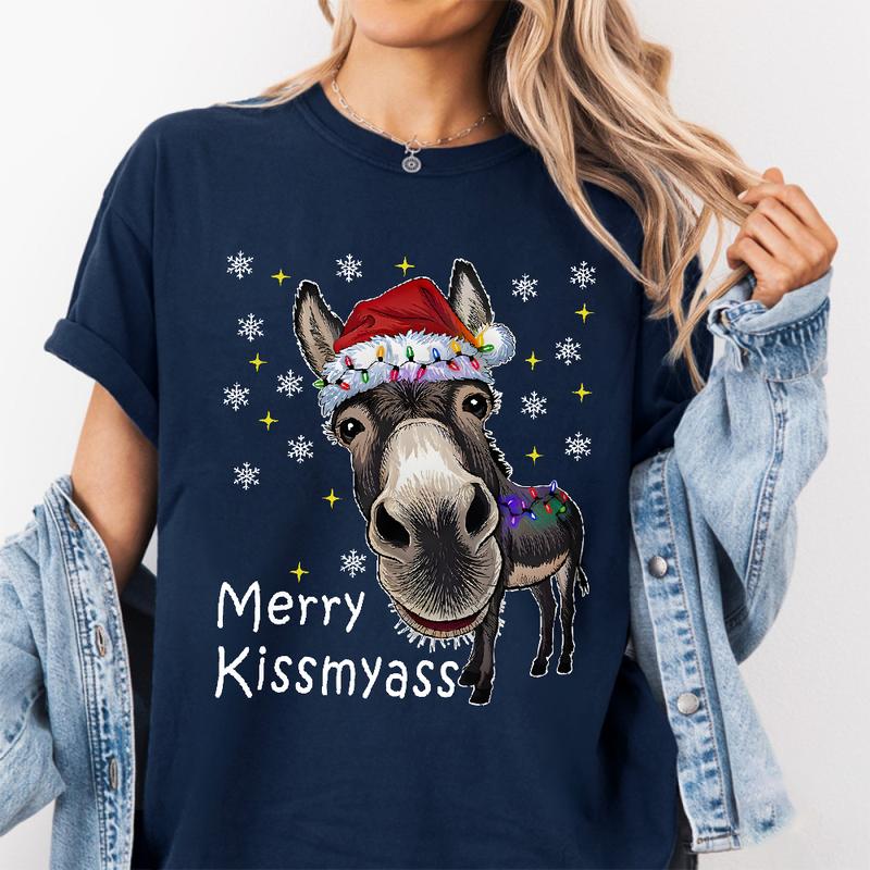 🔥Last Day 49% OFF🎄 Funny Donkey Merry Kissmyass Christmas T-Shirt