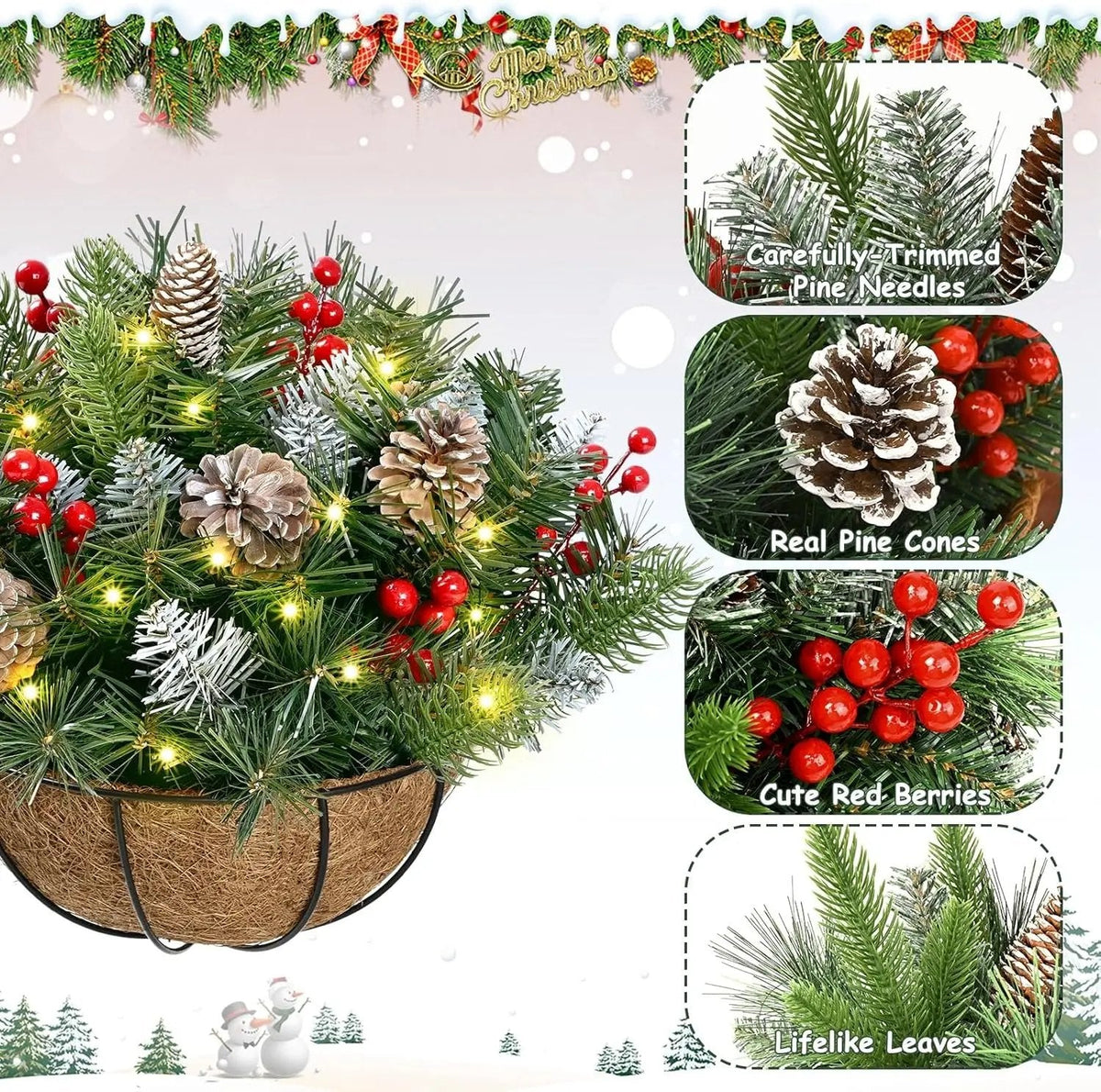 🏆Flash Sale⚡70K+ SOLD! Almost Gone🎄Pre-Lit Artificial Christmas Hanging Basket