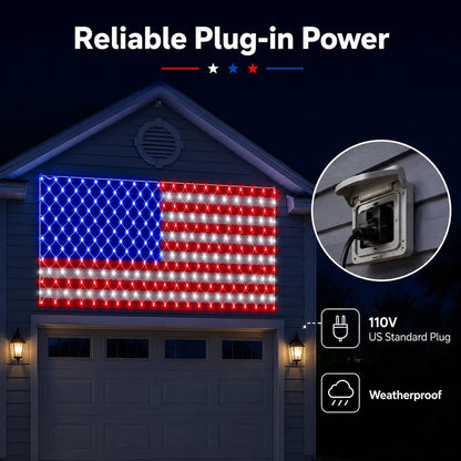 💙 Land of the Free Glow ✨ 49% OFF-Solar American Flag Net Lights