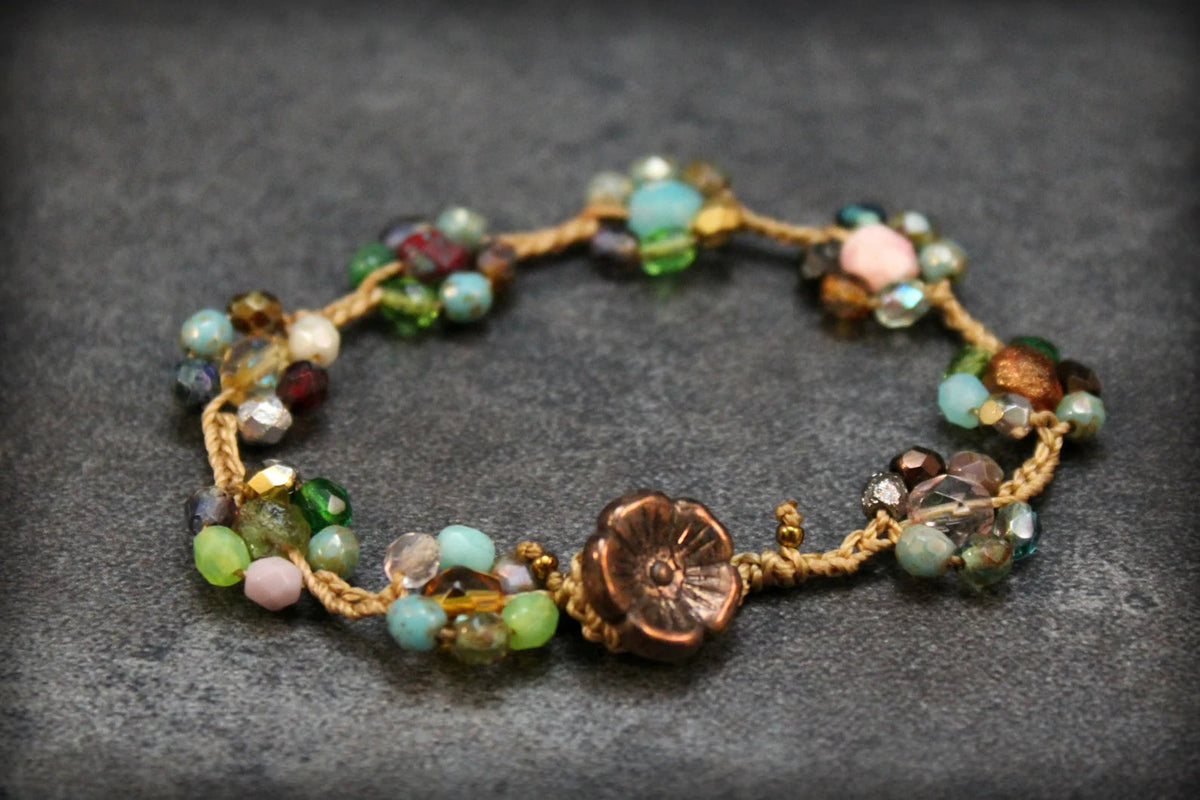 Handmade Bohemian Turquoise Flower Bracelet — Perfect for Hippie and Boho Styles