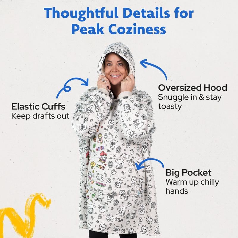🎨🖌️Cozy Companions Color-Your-Own Blanket Hoodie With 24 Permanent Fabric Makers