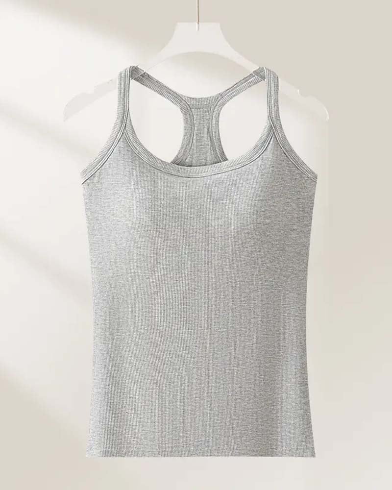 Built-in Bra Ribbed Solid Tank Top