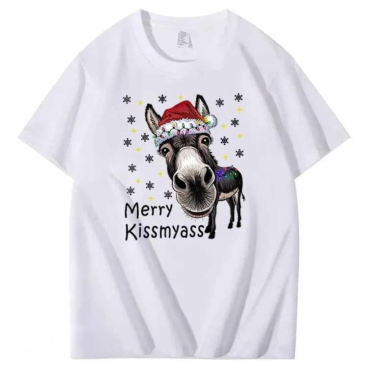 🔥Last Day 49% OFF🎄 Funny Donkey Merry Kissmyass Christmas T-Shirt