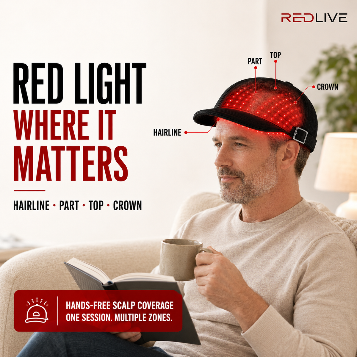 Redlive Red Light Hair Growth Cap | 100 LEDs, Charger Included + Free Gift