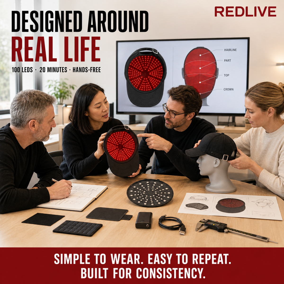 Redlive Red Light Hair Growth Cap | 100 LEDs, Charger Included + Free Gift