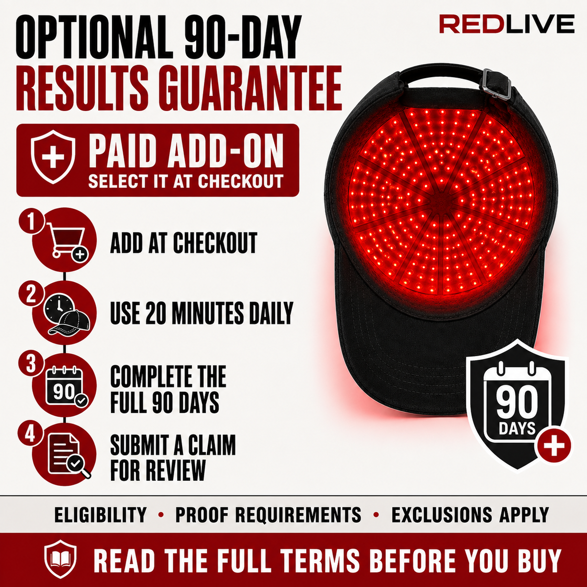 Redlive Red Light Hair Growth Cap | 100 LEDs, Charger Included + Free Gift