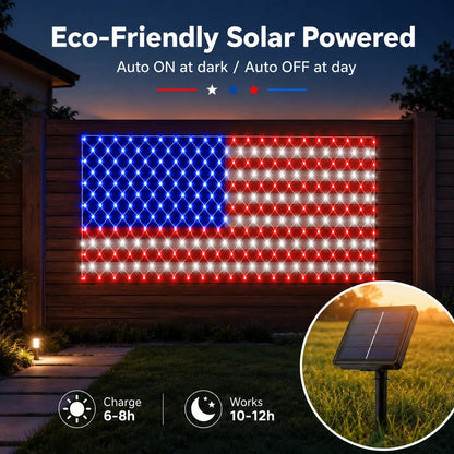 💙 Land of the Free Glow ✨ 49% OFF-Solar American Flag Net Lights