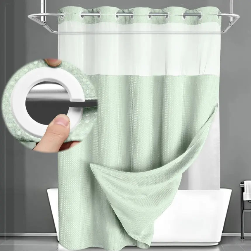 No Hook Shower Curtain with Snap-In Liner